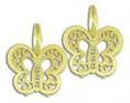 Brinco folheado a ouro contendo uma borboleta vasada com três pedras de strass no meio. R$ 26,00